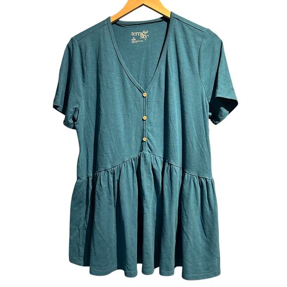 Terra & Sky Women's Tunic Size 0X 14W NWT Teal Boho Flowy Comfy Office Casual - Picture 1 of 9
